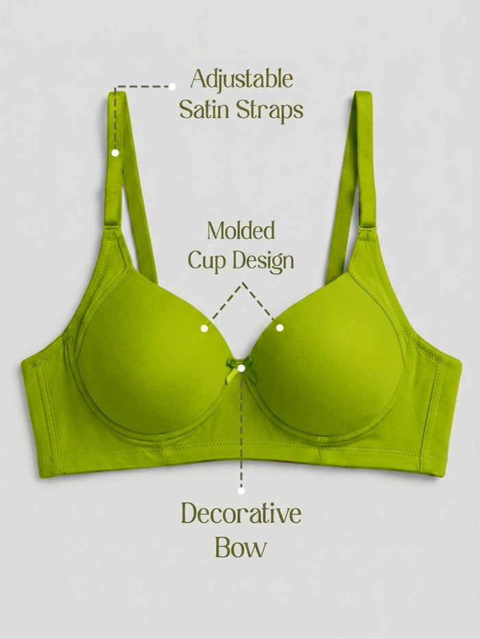 Level-1 Push Up Padded Wirefree Demi Cup Multiway T-Shirt Bra In Green Color