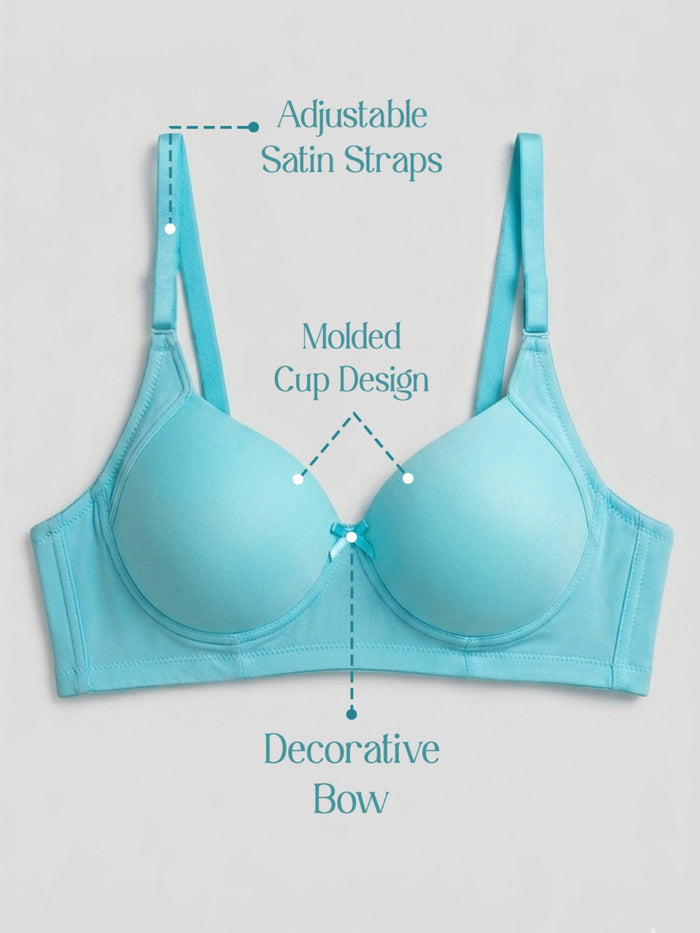 Level-1 Push Up Padded Wirefree Demi Cup Multiway T-Shirt Bra In Sky Blue Color
