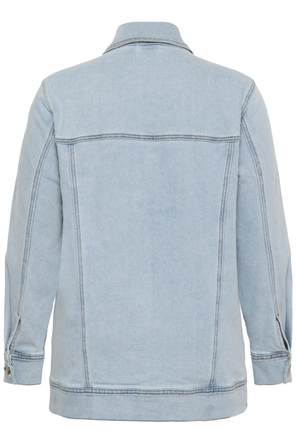 Light blue denim jacket on a white background