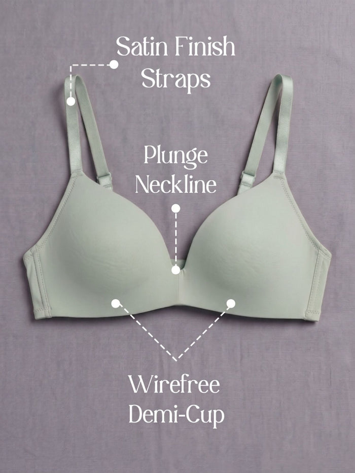 Light Green Padded Wirefree Demi Cup Bra
