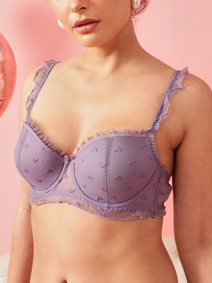 Lightly Padded Underwired Demi Coverage Mesh Bra & Brief Set