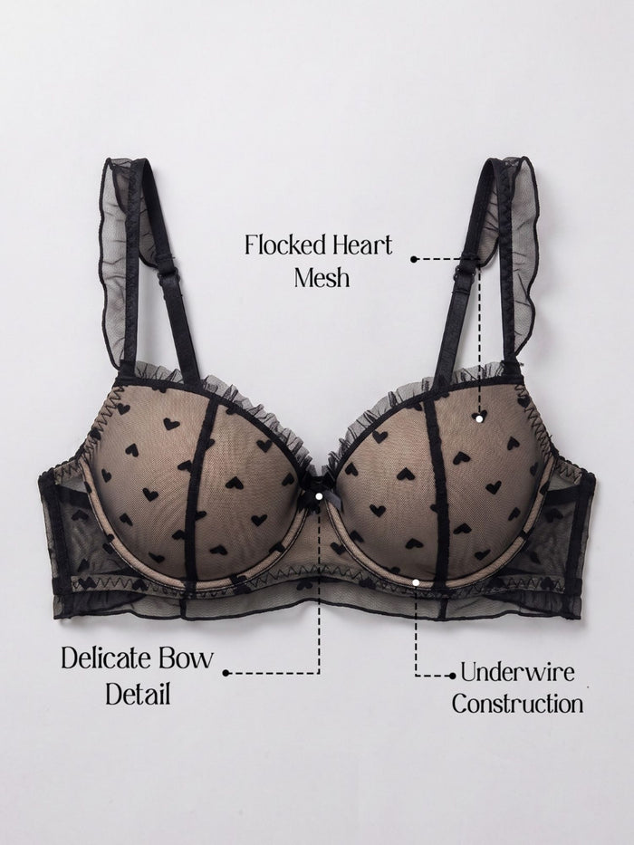 Lightly Padded Underwired Demi Coverage Mesh Bra