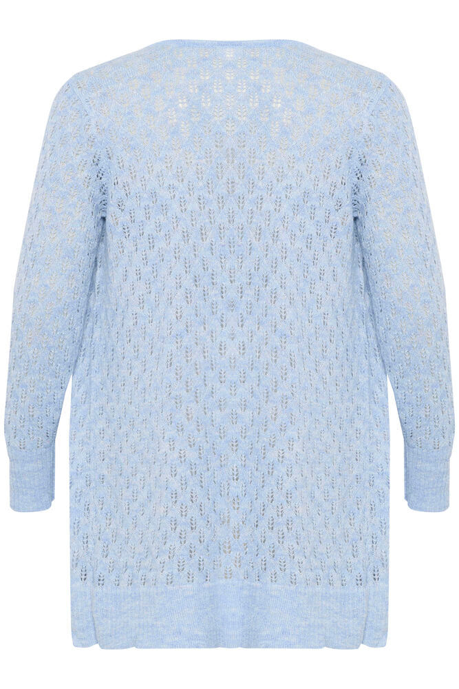 Light blue textured cardigan on a white background