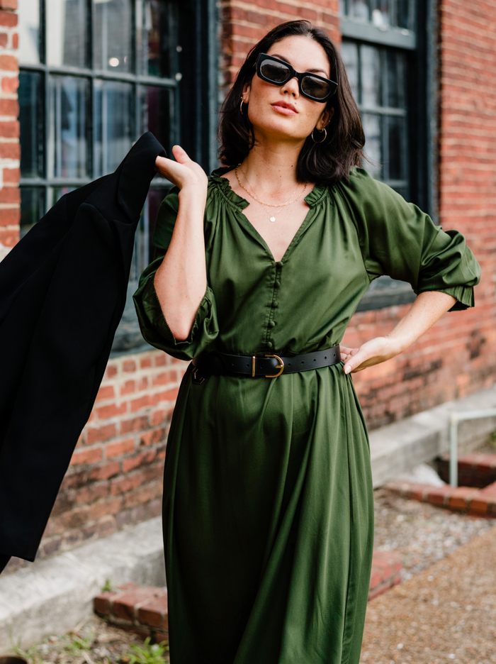 Linda Satin Maxi Dress in Forest Green - Laluxe Femme