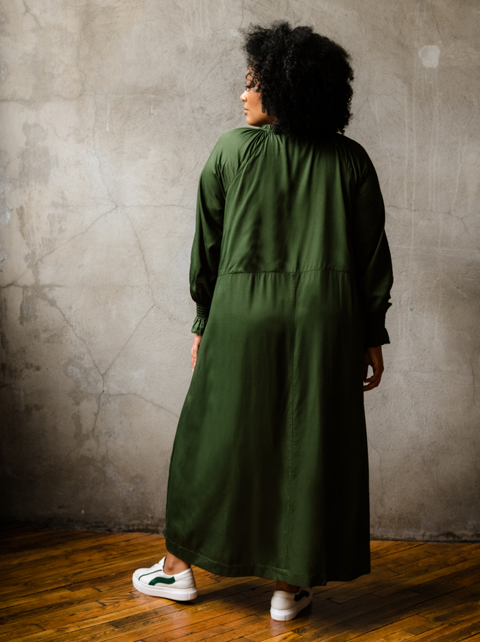 Linda Satin Maxi Dress in Forest Green - Laluxe Femme