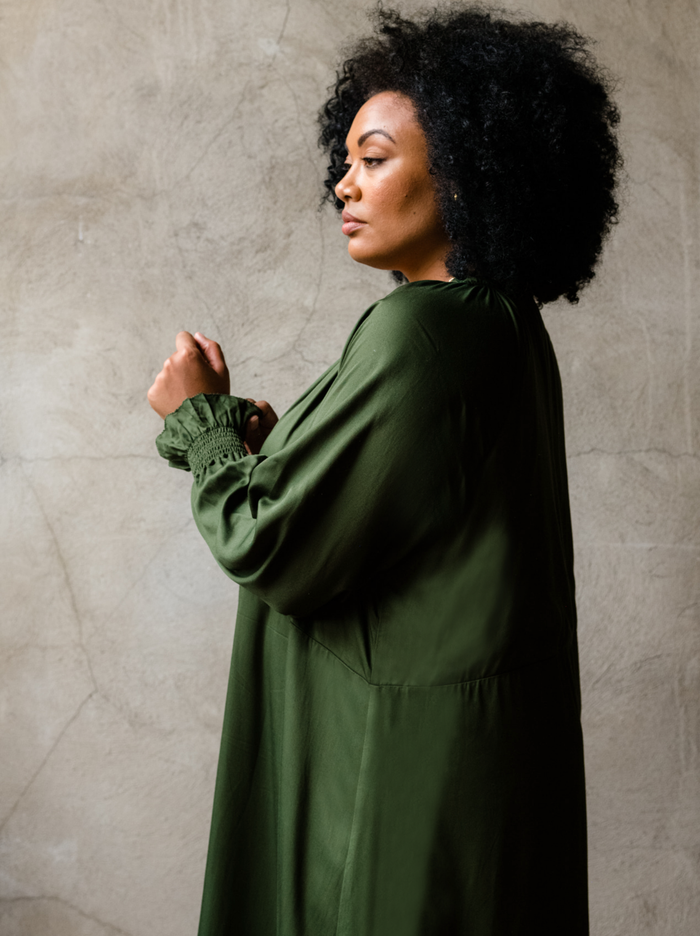 Linda Satin Maxi Dress in Forest Green - Laluxe Femme