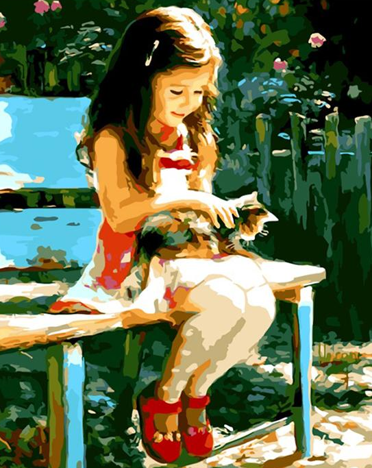 Girl with Cat Paint by Numbers