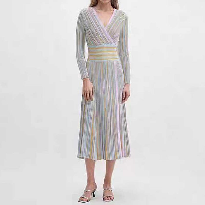 Long Sleeve Knit Midi Dress Backless V-neck