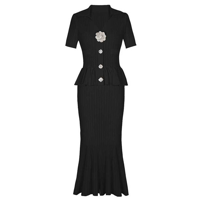 Long Sleeve Ribbed Knit Midi Dresses
