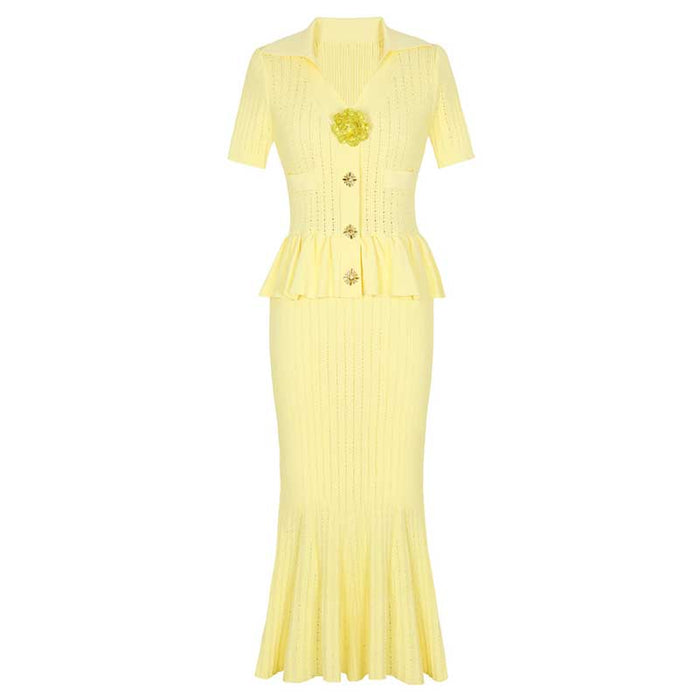 Long Sleeve Ribbed Knit Midi Dresses