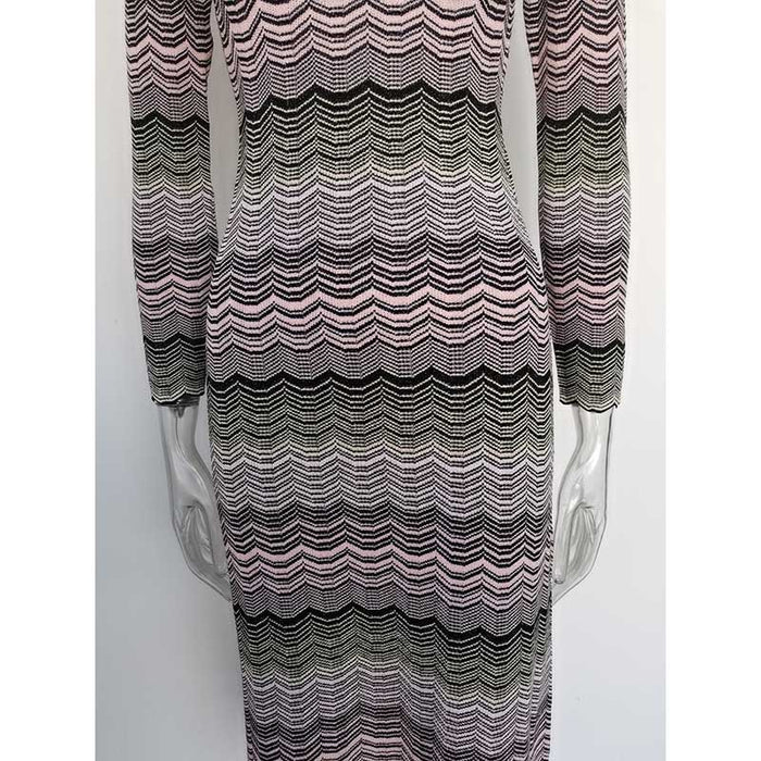 Long Sleeves Multi-Knitted Midi Dress Cut-Out Back Long Dress
