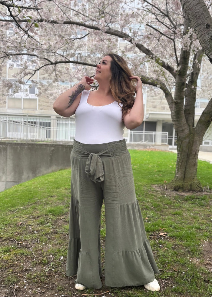 Loretta Wide Leg Pants in Olive Green
