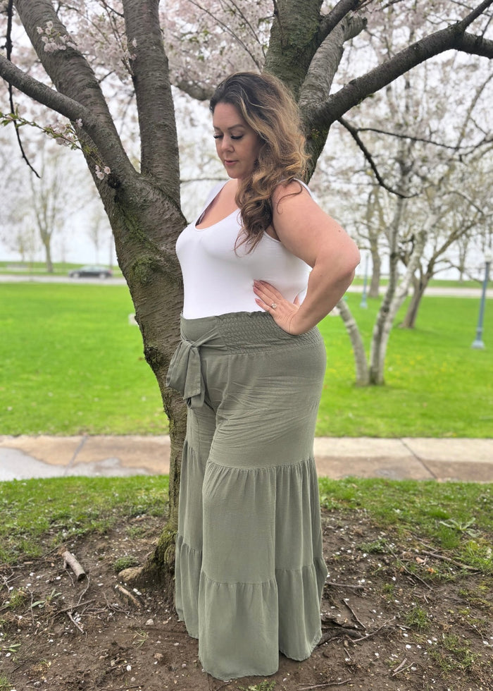 Loretta Wide Leg Pants in Olive Green