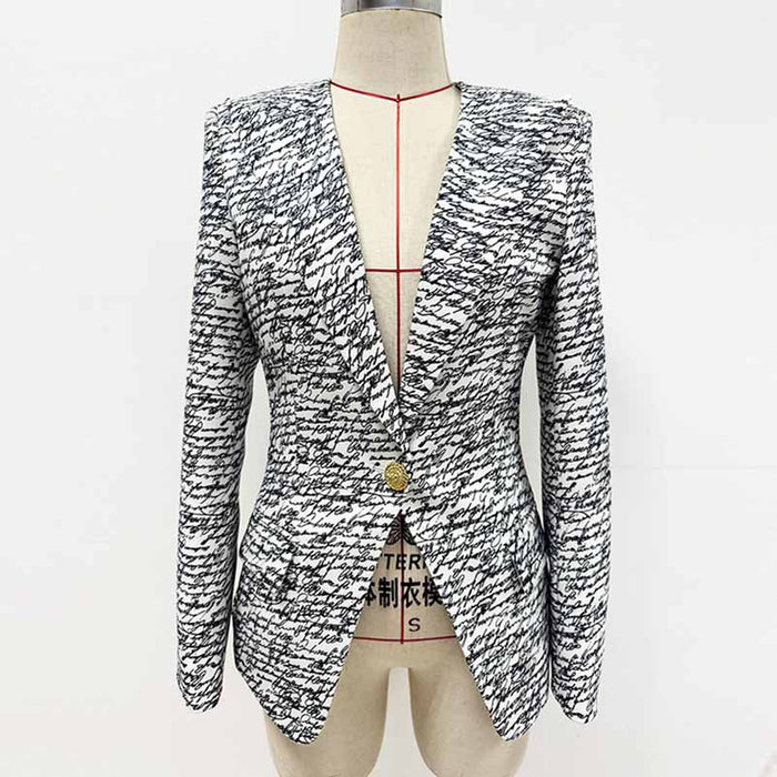 Love Letter-Print 1-button Jacket Collarless Blazer