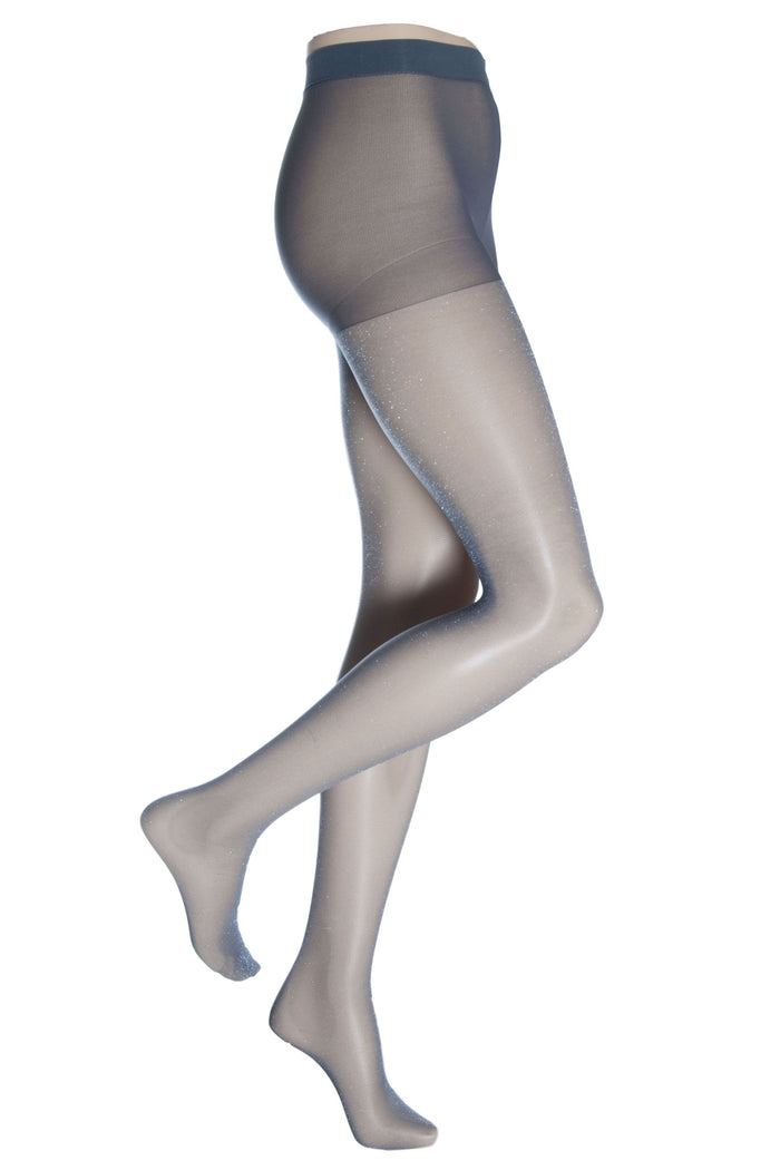 Lurex silver sparkle tights on a white background