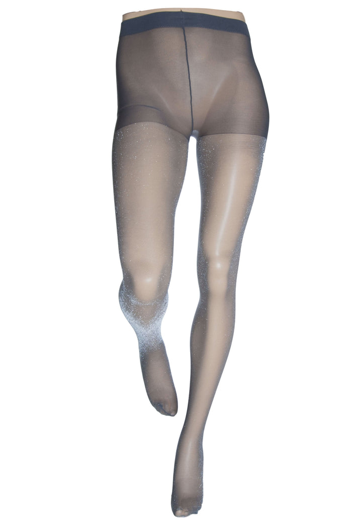 Lurex silver sparkle tights on a white background