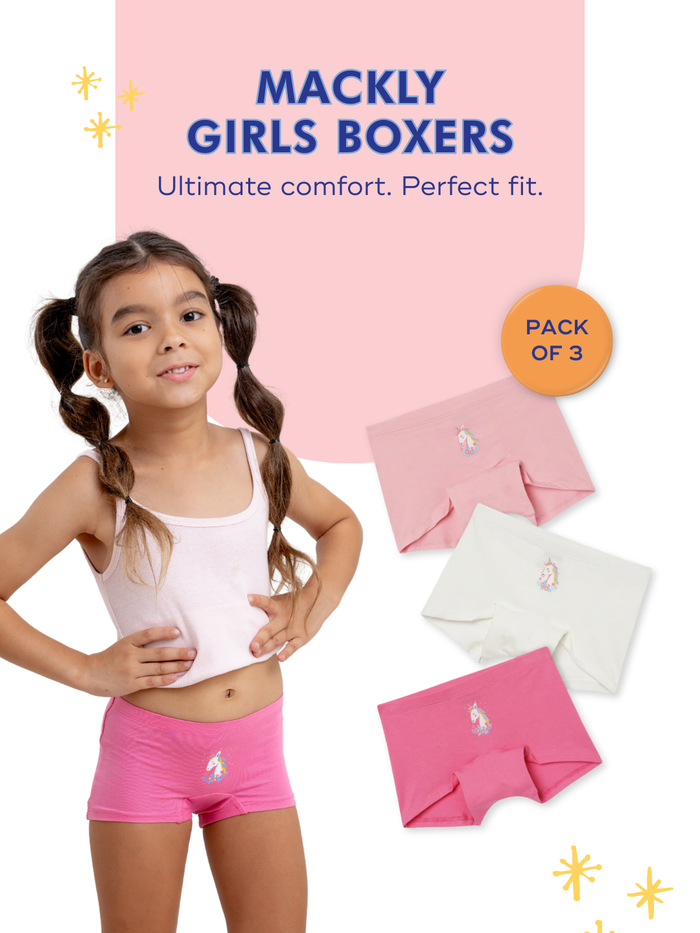 Mackly Girls Boxers - Pack of 3 | MAGIC UNICORN