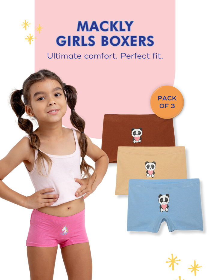 Mackly Girls Boxers - Pack of 3 | PANDA LOVE