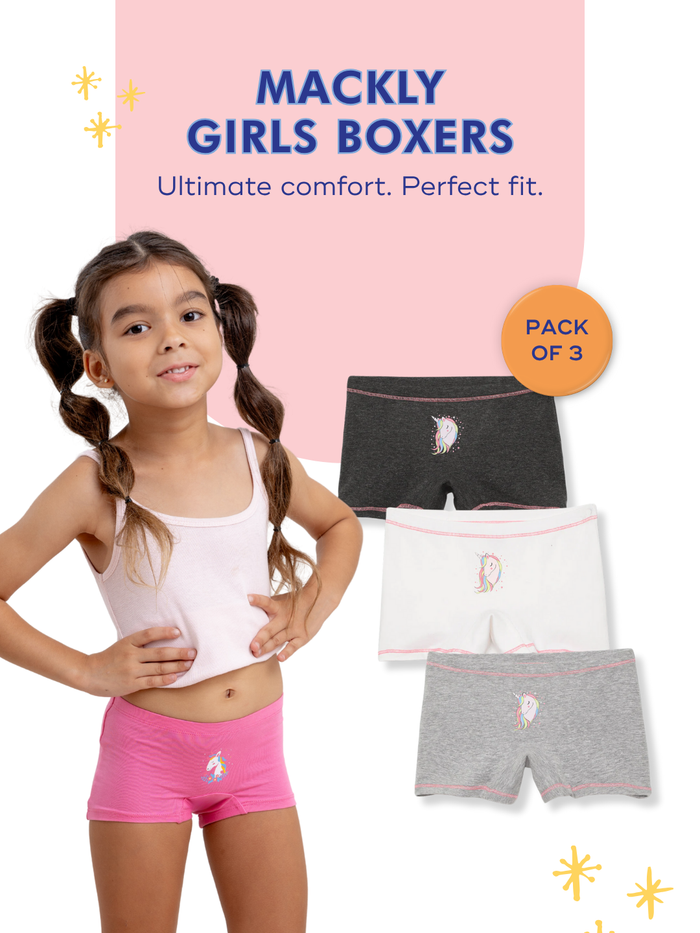 Mackly Girls Boxers - Pack of 3 | UNICORN