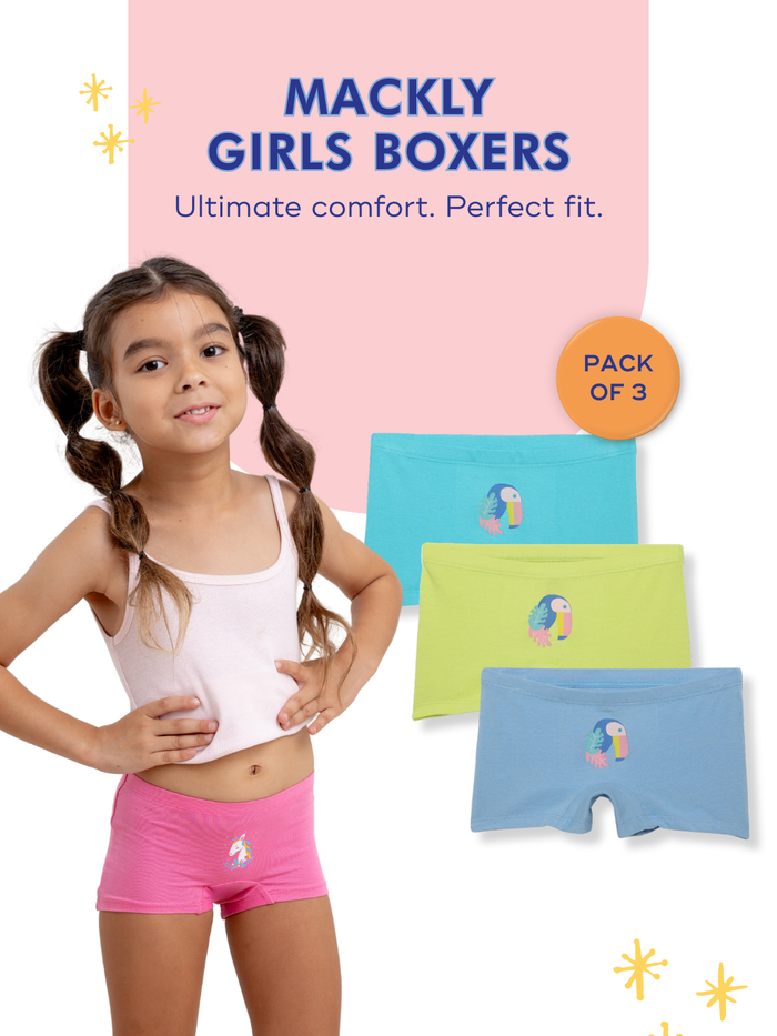 Mackly Girls Boxers - Pack of 3 | WOODPECKER
