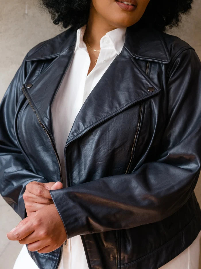 Maha Leather Jacket in Black - Laluxe Femme