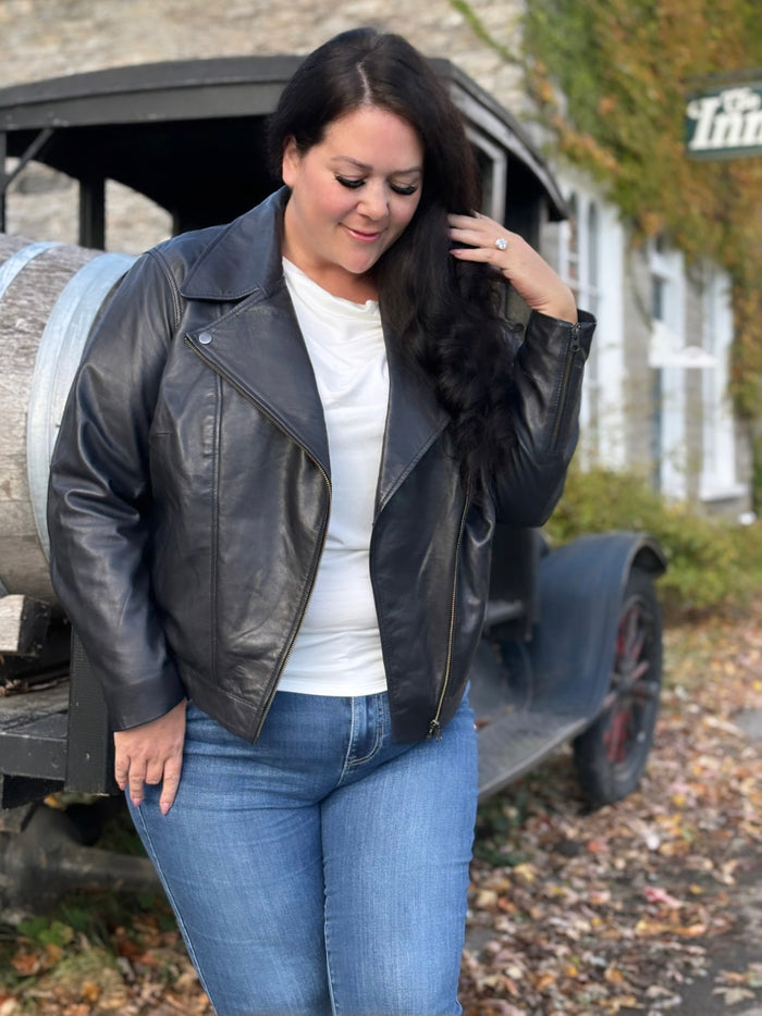Maha Leather Jacket in Black - Laluxe Femme