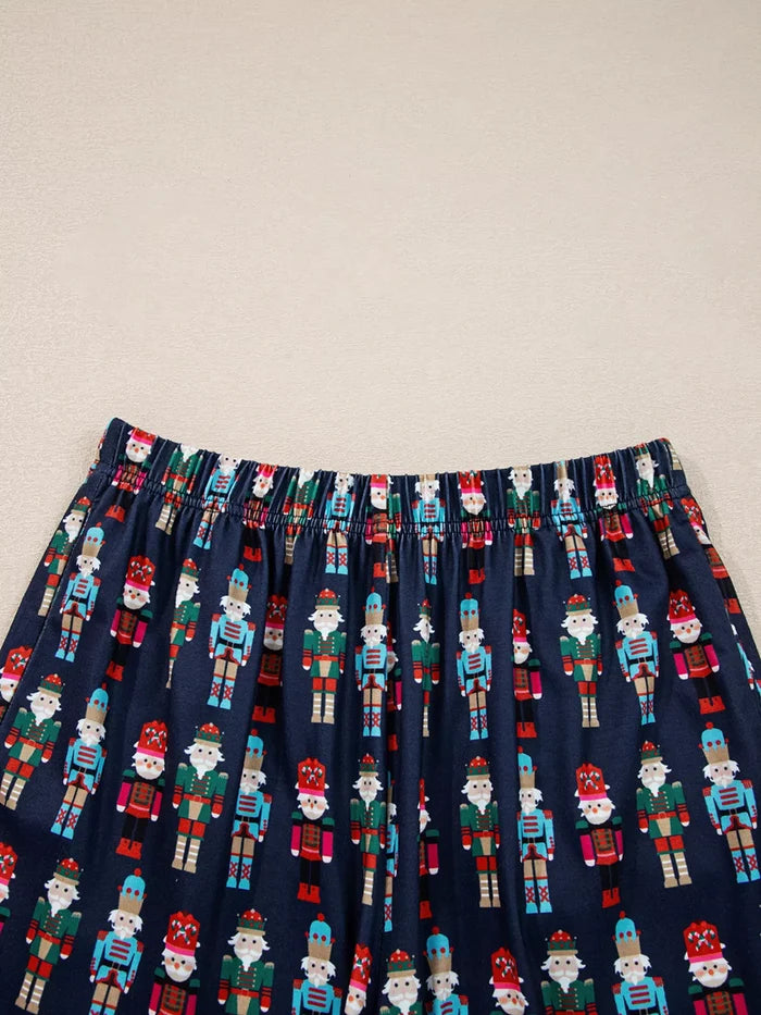 Mama Claus Plaid Letter Tee and Nutcracker Shorts 2pcs Lounge Set