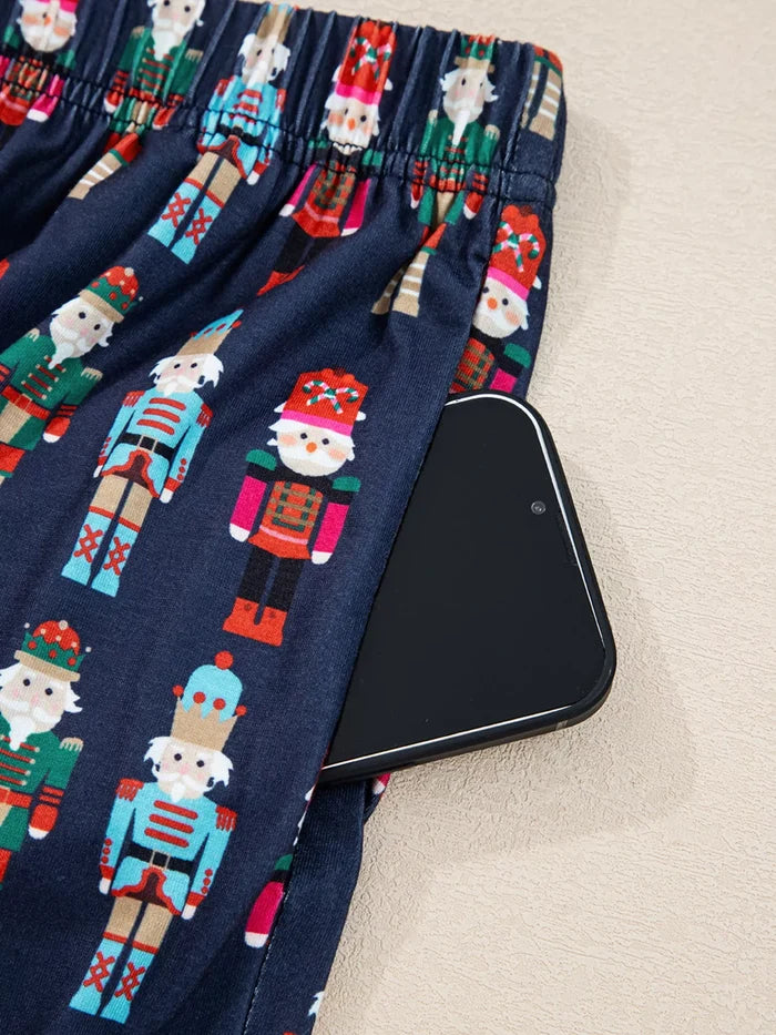 Mama Claus Plaid Letter Tee and Nutcracker Shorts 2pcs Lounge Set