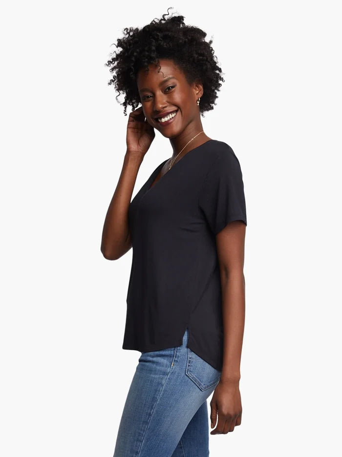 Meghan Drapey V-Neck Tee in Black - Laluxe Femme