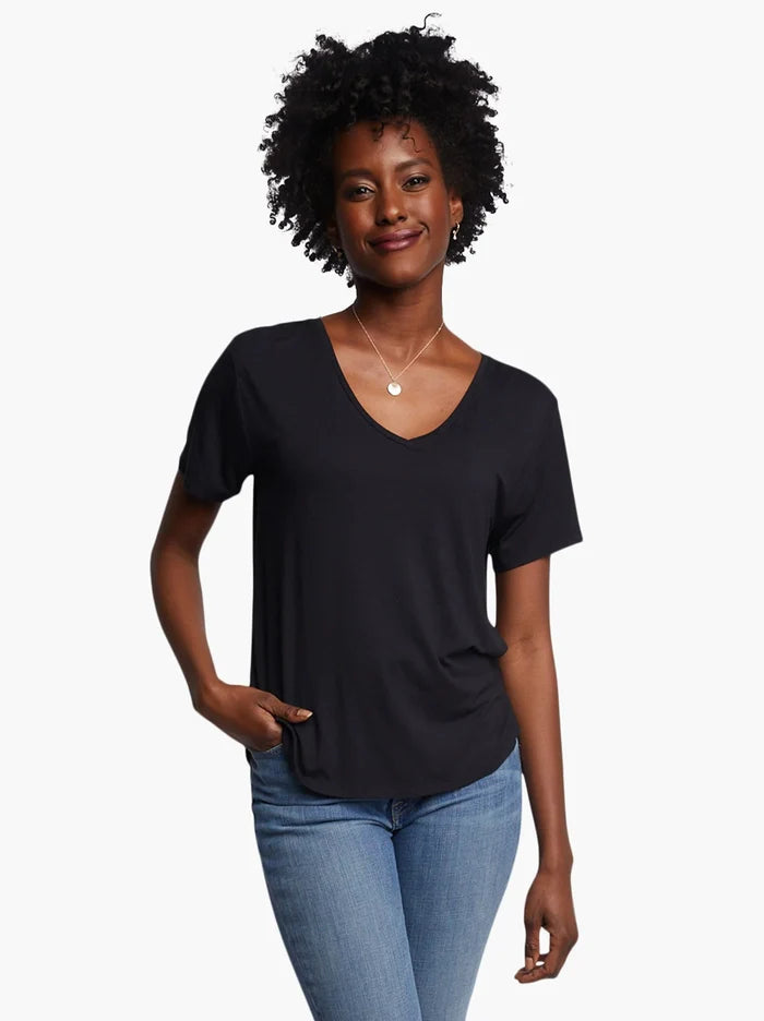 Meghan Drapey V-Neck Tee in Black - Laluxe Femme
