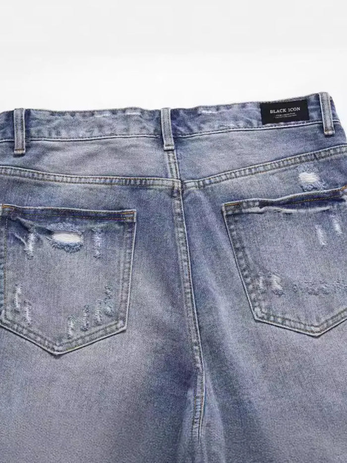 Men's Distressed Denim Bermuda Shorts