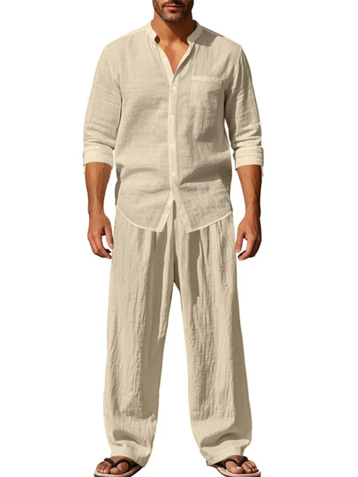 Men's Full Size Button Up Shirt and Pants Set Plus Size