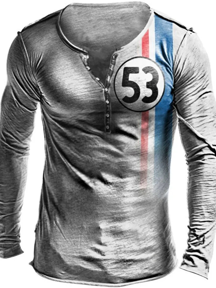 Men's Full Size Retro Long Sleeve Henley T-Shirt Plus Size