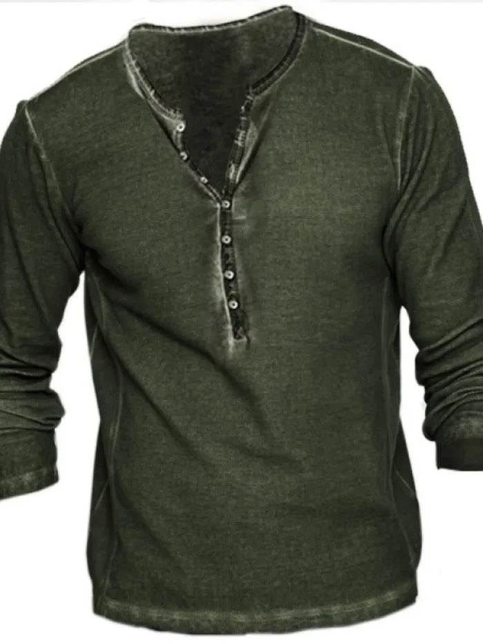 Men's Full Size Retro Long Sleeve Henley T-Shirt Plus Size