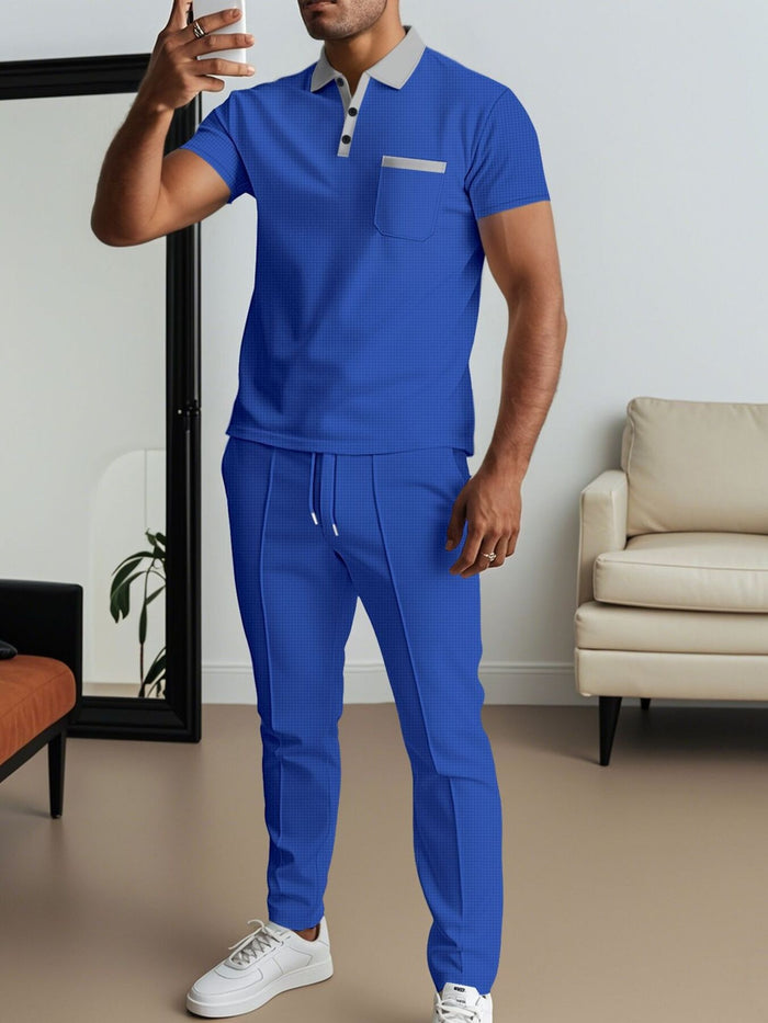 Men's Full Size Short Sleeve Polo and Pants Set Plus Size
