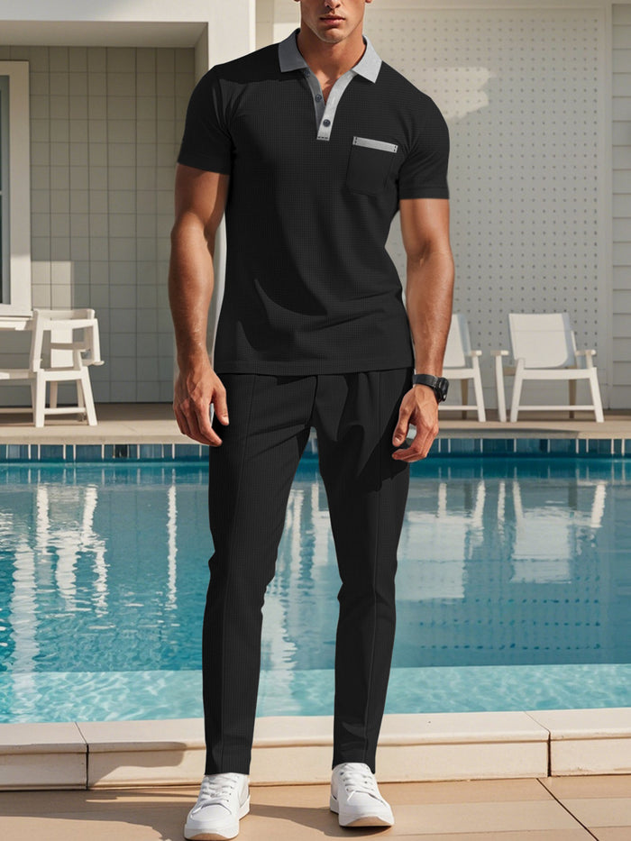 Men's Full Size Short Sleeve Polo and Pants Set Plus Size