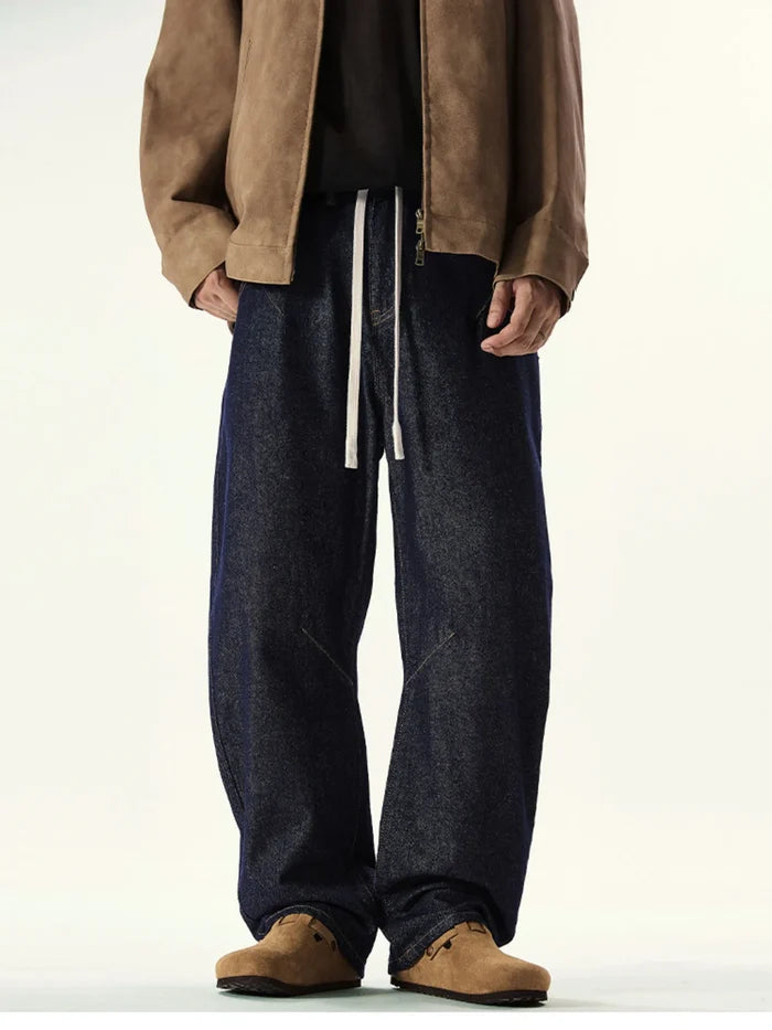 Men's Full Size Washed Relaxed Fit Drawstring Jeans Plus Size