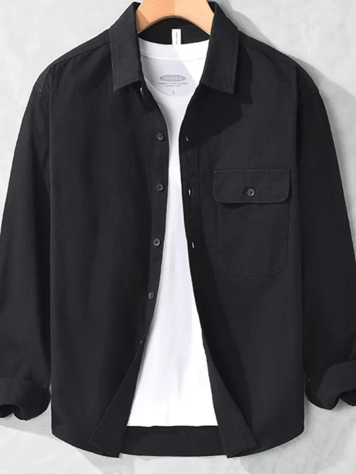 Men's Plus Size Casual Button-Down Shirt with Chest Pocket