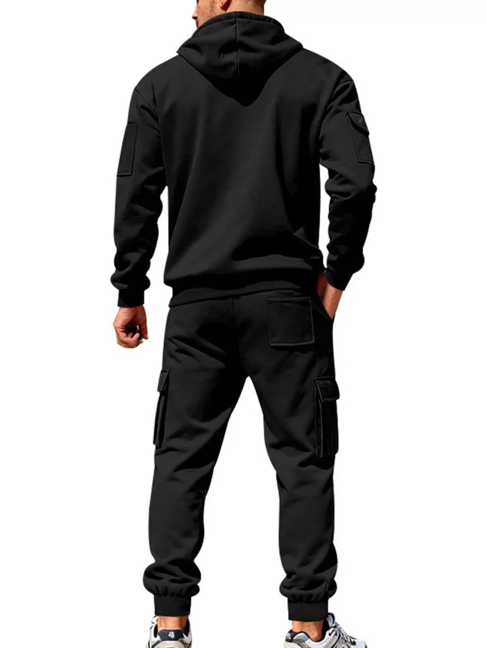 Men's Plus Size Casual Zip-Up Hoodie and Cargo Pants Set