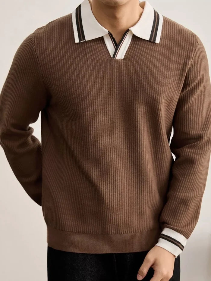 Men's Plus Size Contrast Trim Polo Collar Ribbed Knit Sweater