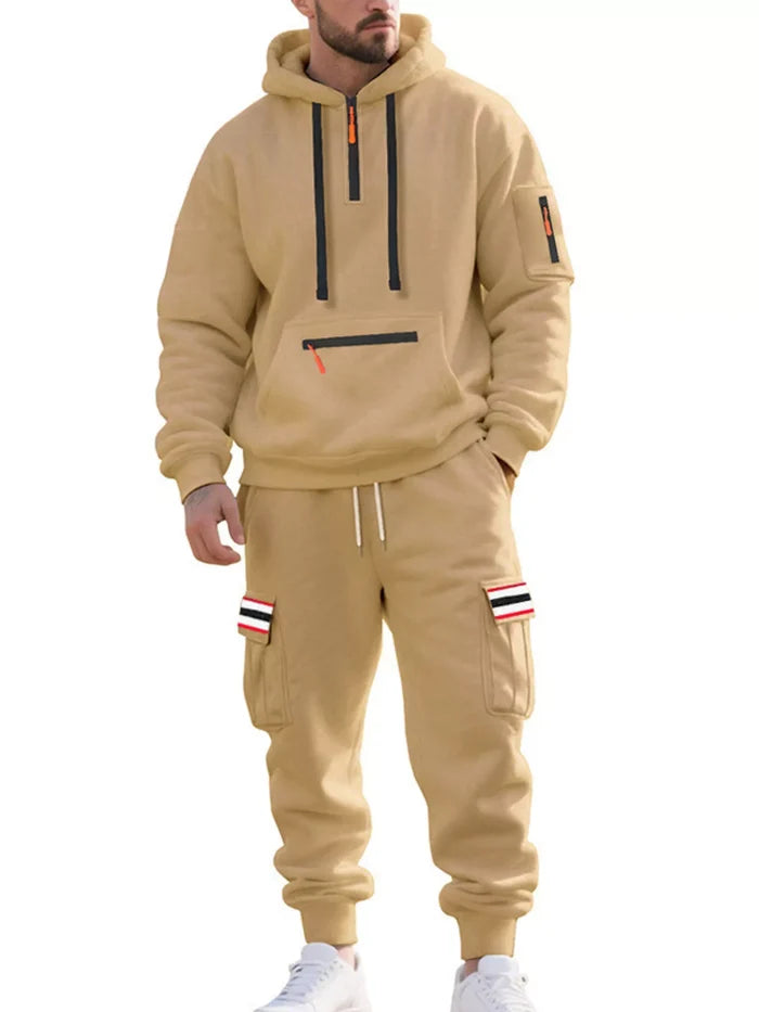 Men's Plus Size Half-Zip Hoodie & Cargo Pants Set