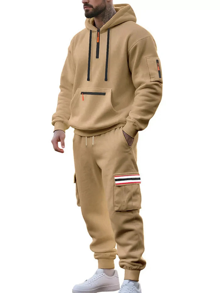 Men's Plus Size Half-Zip Hoodie & Cargo Pants Set