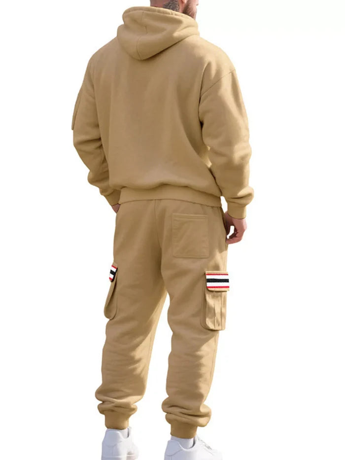 Men's Plus Size Half-Zip Hoodie & Cargo Pants Set