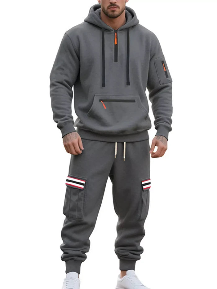 Men's Plus Size Half-Zip Hoodie & Cargo Pants Set