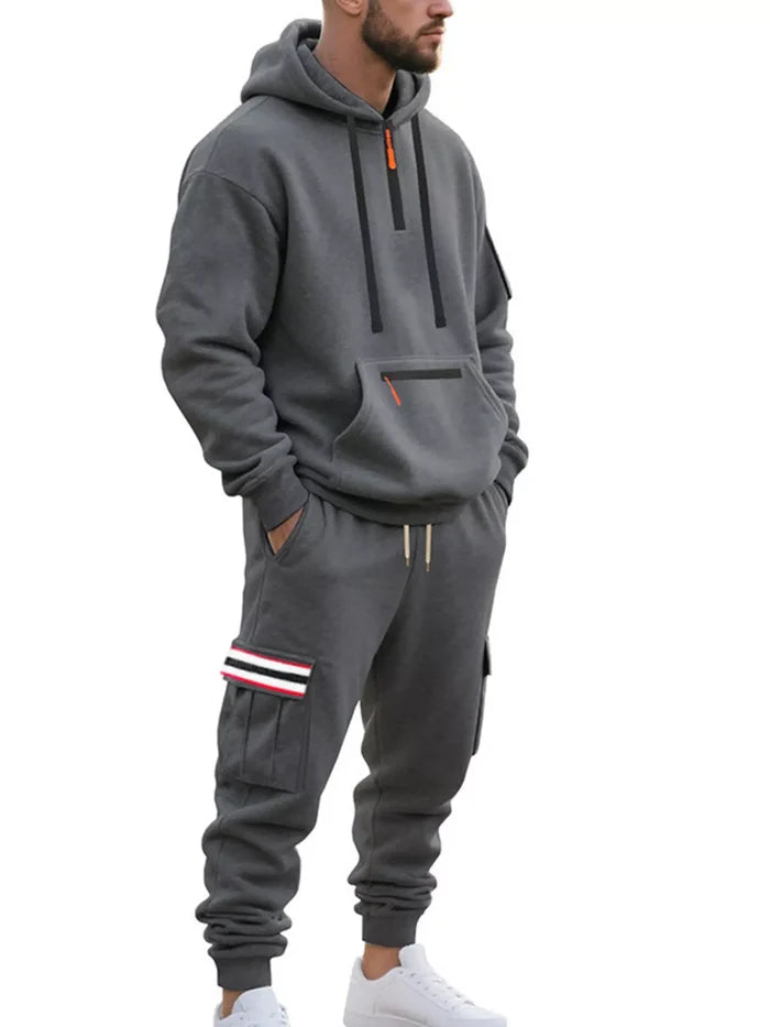 Men's Plus Size Half-Zip Hoodie & Cargo Pants Set