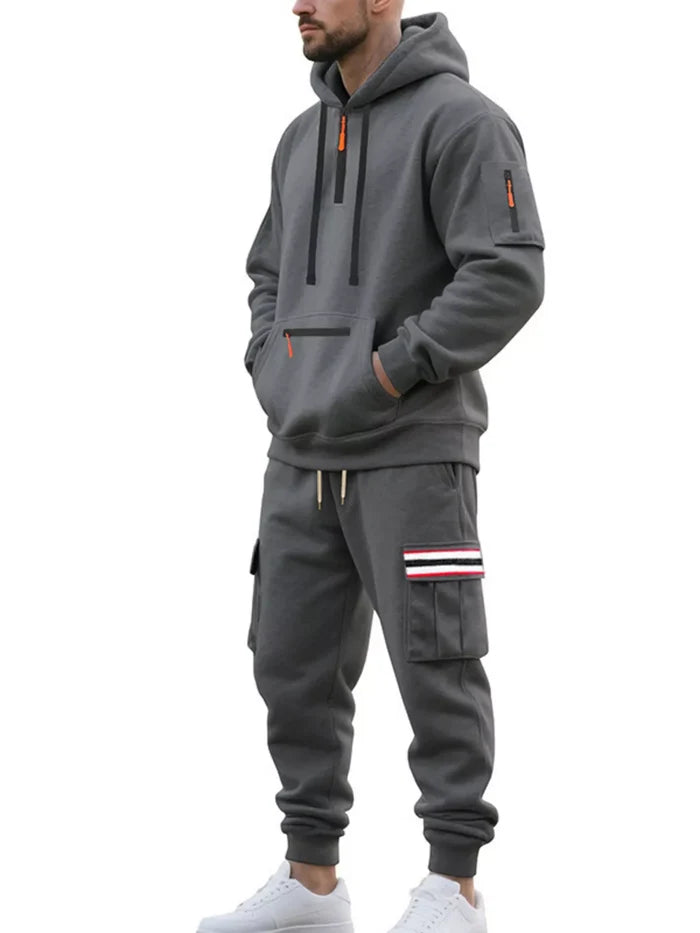 Men's Plus Size Half-Zip Hoodie & Cargo Pants Set