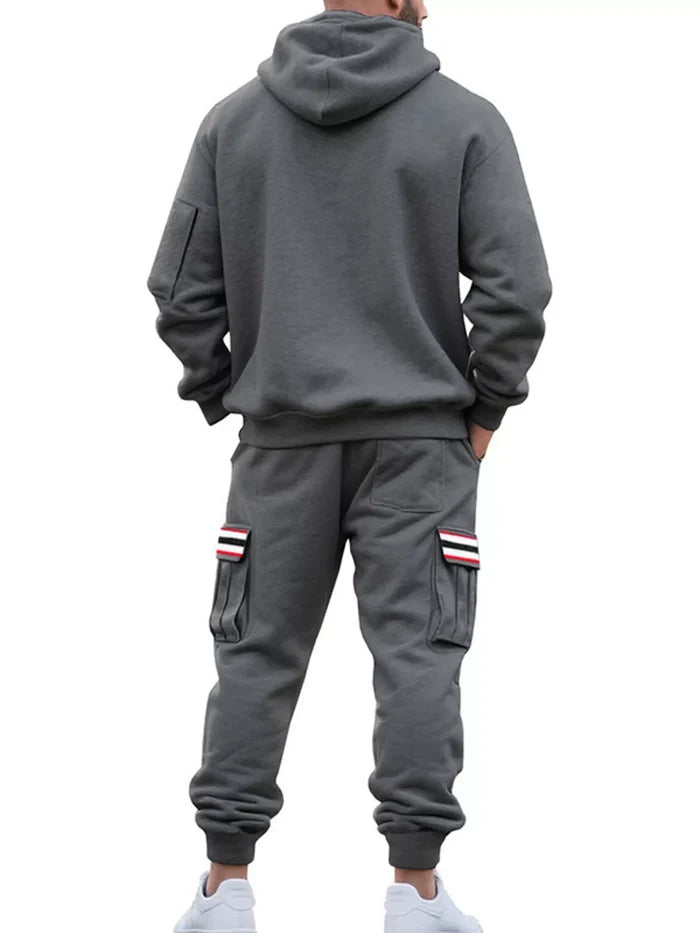 Men's Plus Size Half-Zip Hoodie & Cargo Pants Set