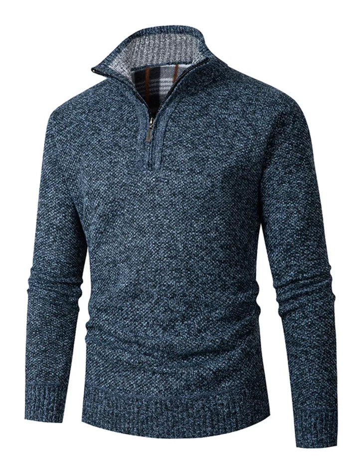 Men's Plus Size Half-Zip Stand Collar Textured Sweater