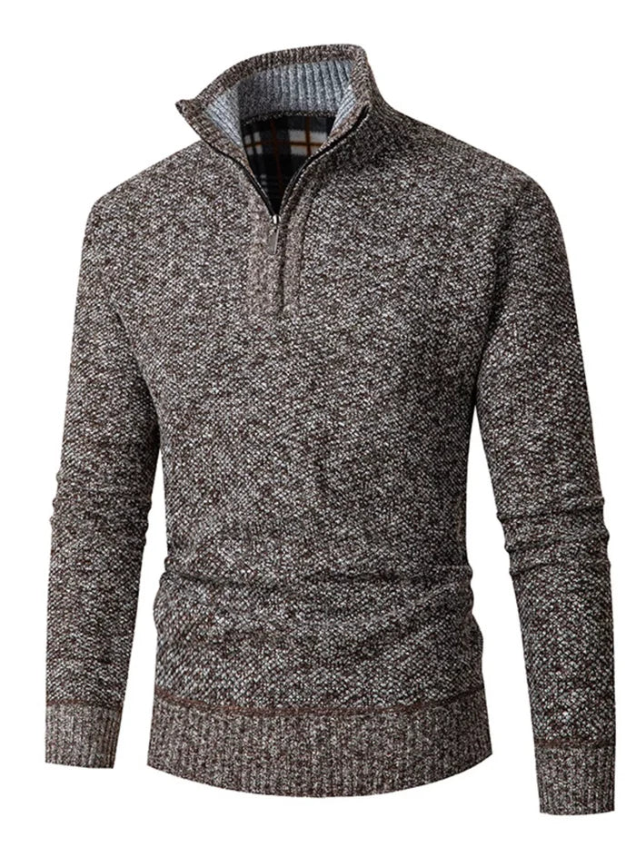 Men's Plus Size Half-Zip Stand Collar Textured Sweater