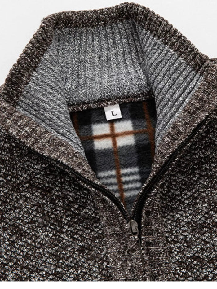 Men's Plus Size Half-Zip Stand Collar Textured Sweater